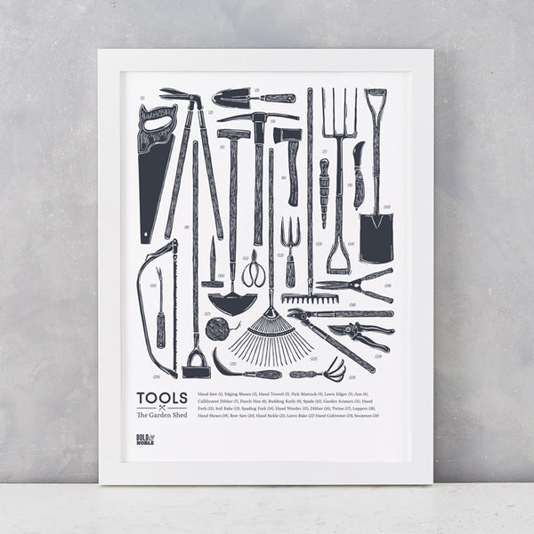 'Tools' The Garden Shed Print in Sheer Slate