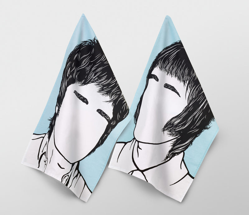 Oasis Blue Liam and Noel Tea Towel in Blue