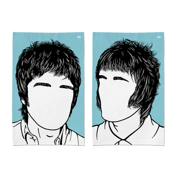 Oasis Liam and Noel Gallagher Tea Towel Set of 2 in blue