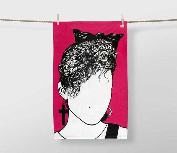 Madonna Tea Towel in Pink, screen printed in the UK