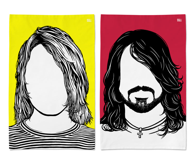 Kurt Curbain, Dave Grohl Tea Towel Designs, Rock Icon Tea Towels