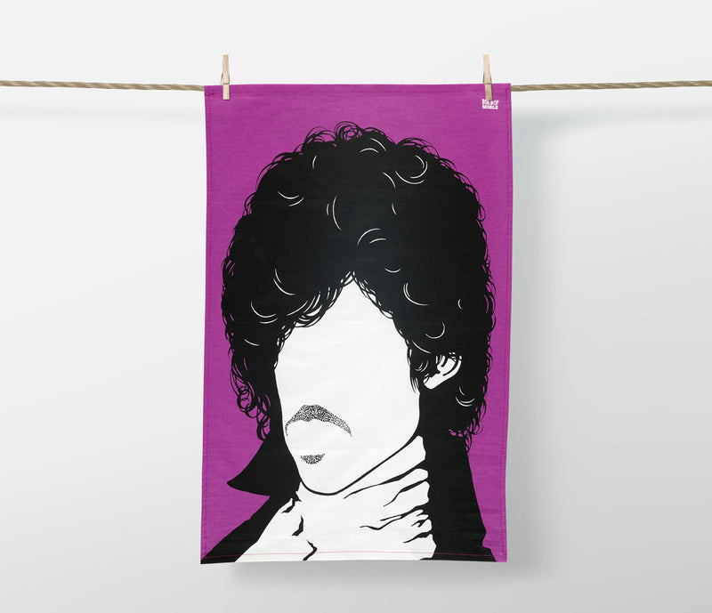 Prince Tea Towel in Purple, screen printed in the UK