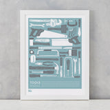 'Tools' The Work Bench Print in Coastal Blue