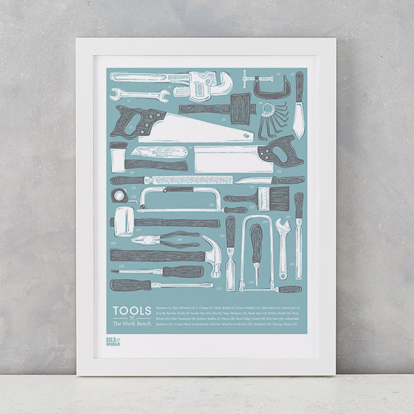 'Tools' The Work Bench Print in Coastal Blue