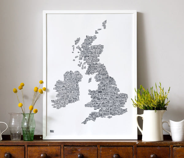 'UK and Ireland' Illustrated Map in Sheer Slate
