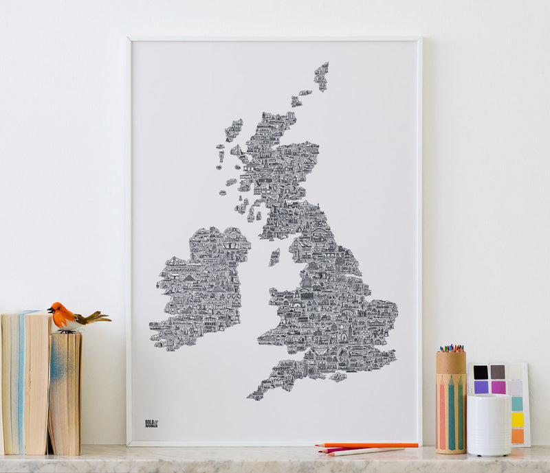 'UK and Ireland' Illustrated Map in Sheer Slate
