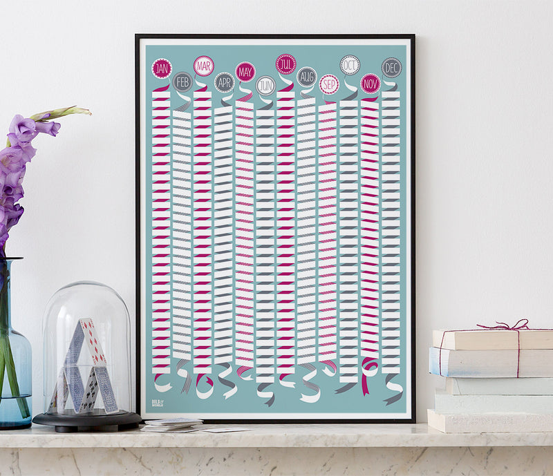 Pictures and Wall Art, Screen Printed Wall Calendar in Blue and Pink