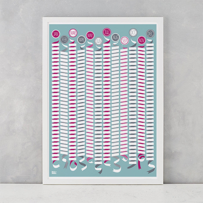 Wall Calendar Art Print, screen printed in the UK, deliver worldwide