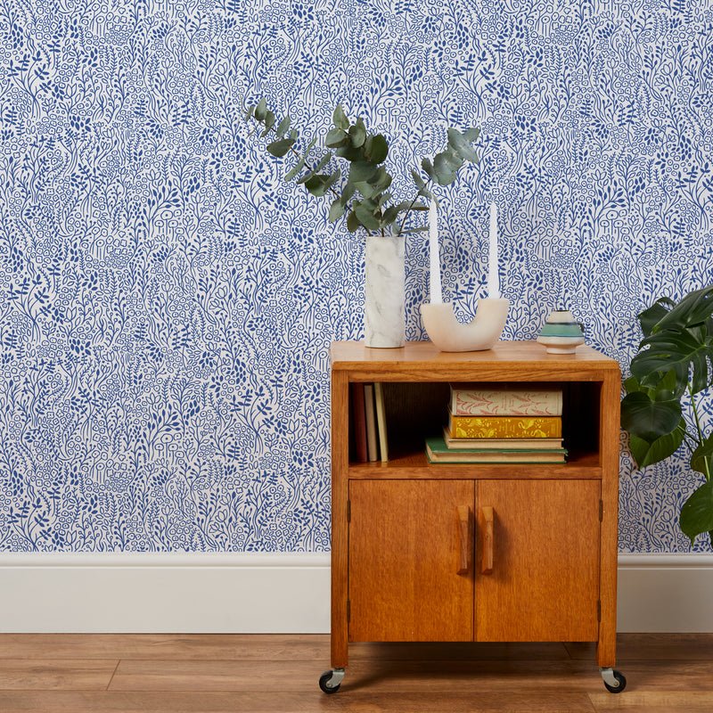 'Coastal Meadow' Wallpaper in Cobalt Blue