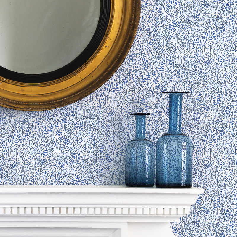 'Coastal Meadow' Wallpaper in Cobalt Blue