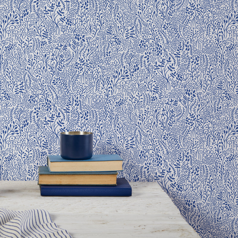 'Coastal Meadow' Wallpaper in Cobalt Blue
