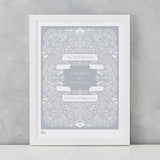 Personalised Wedding Print, Screen Printed in the UK, deliver worldwide