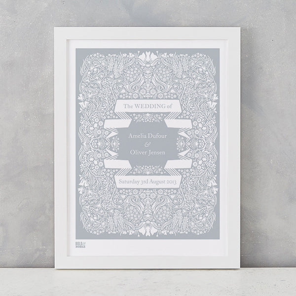 Personalised Wedding Print, Screen Printed in the UK, deliver worldwide