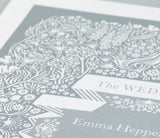 Close up of illustrated personalised Wedding Art Print