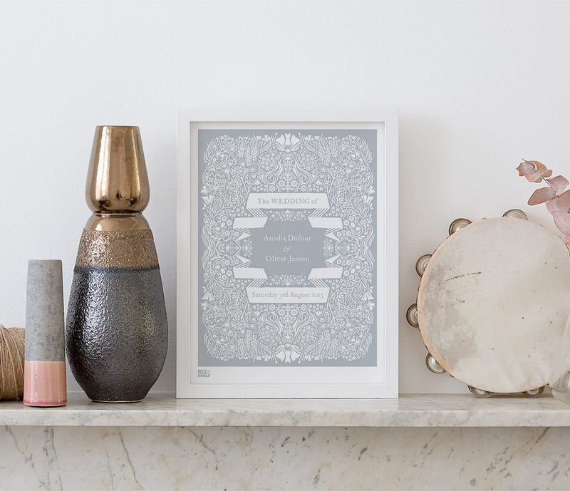 Wall Art Ideas: Economical Screen Prints,Illustrated Personalised Wedding Print