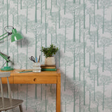 'Holkham Pine Woods' Wallpaper in Seafoam Green
