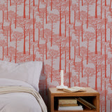 'Holkham Pine Woods' Wallpaper in Sunrise Orange
