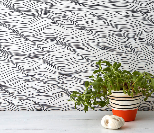 Linear Waves Wallpaper in Slate Grey, Modern Wallpaper Designs for the Home