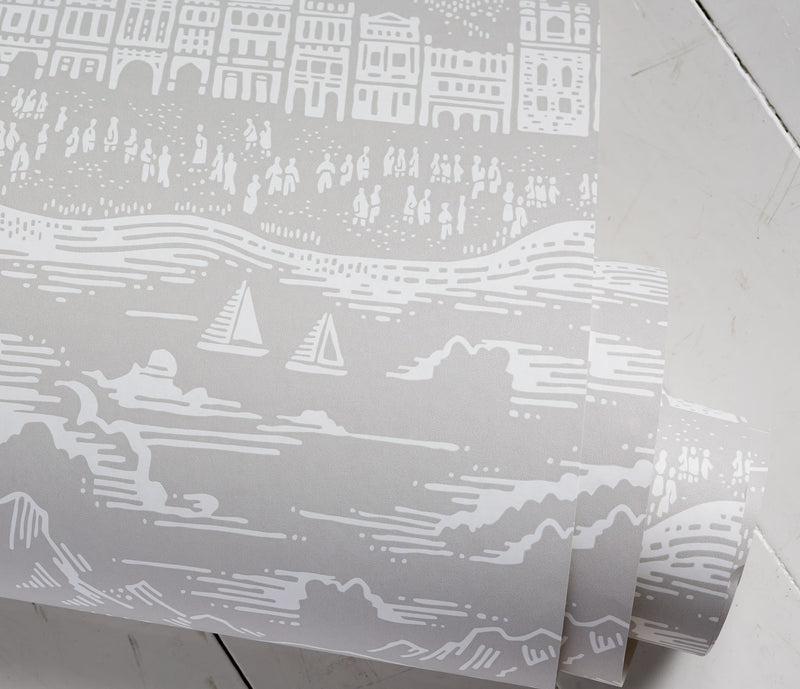 Close up of Province Town and County  Wallpaper in Light Grey