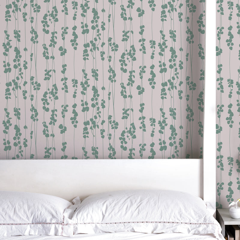 'String of Hearts' Houseplant Wallpaper in Plaster Pink and Green