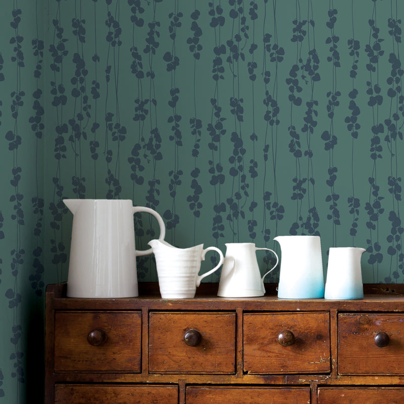 'String of Hearts' Houseplant Wallpaper in Viridian Green
