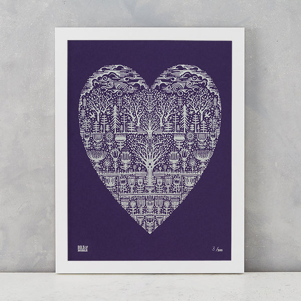Wild Wood Art Print in Amethyst , screen printed in the UK, deliver worldwide