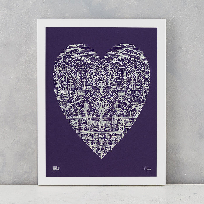 Wild Wood Art Print in Amethyst , screen printed in the UK, deliver worldwide