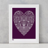 Wild Wood Art Print in Dark Mulberry, screen printed in the UK, deliver worldwide