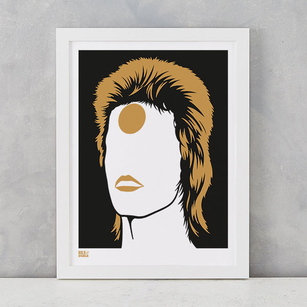 David Bowie Ziggy Stardust in Bronze, screen printed onto recycled card, delivered worldwide